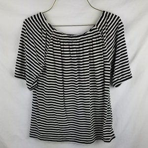Talbots S Black White Stripe Off Shoulder Top